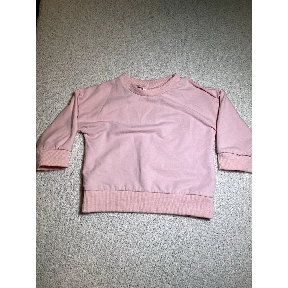 Abby And Evie Girls Pink Toddler Baby Set Sz 12 Months Crew Neck Top & Pants EUC